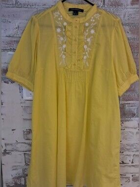 French Connection Yellow Embroidered Linen Dress Size Xl